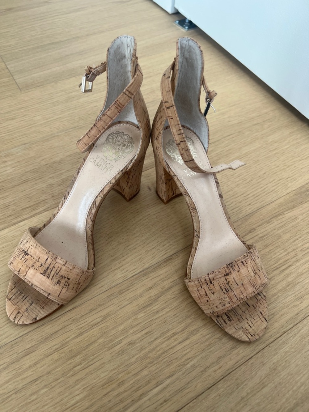 Vince Camuto Cork Block Heel Sandals in Natural Tan